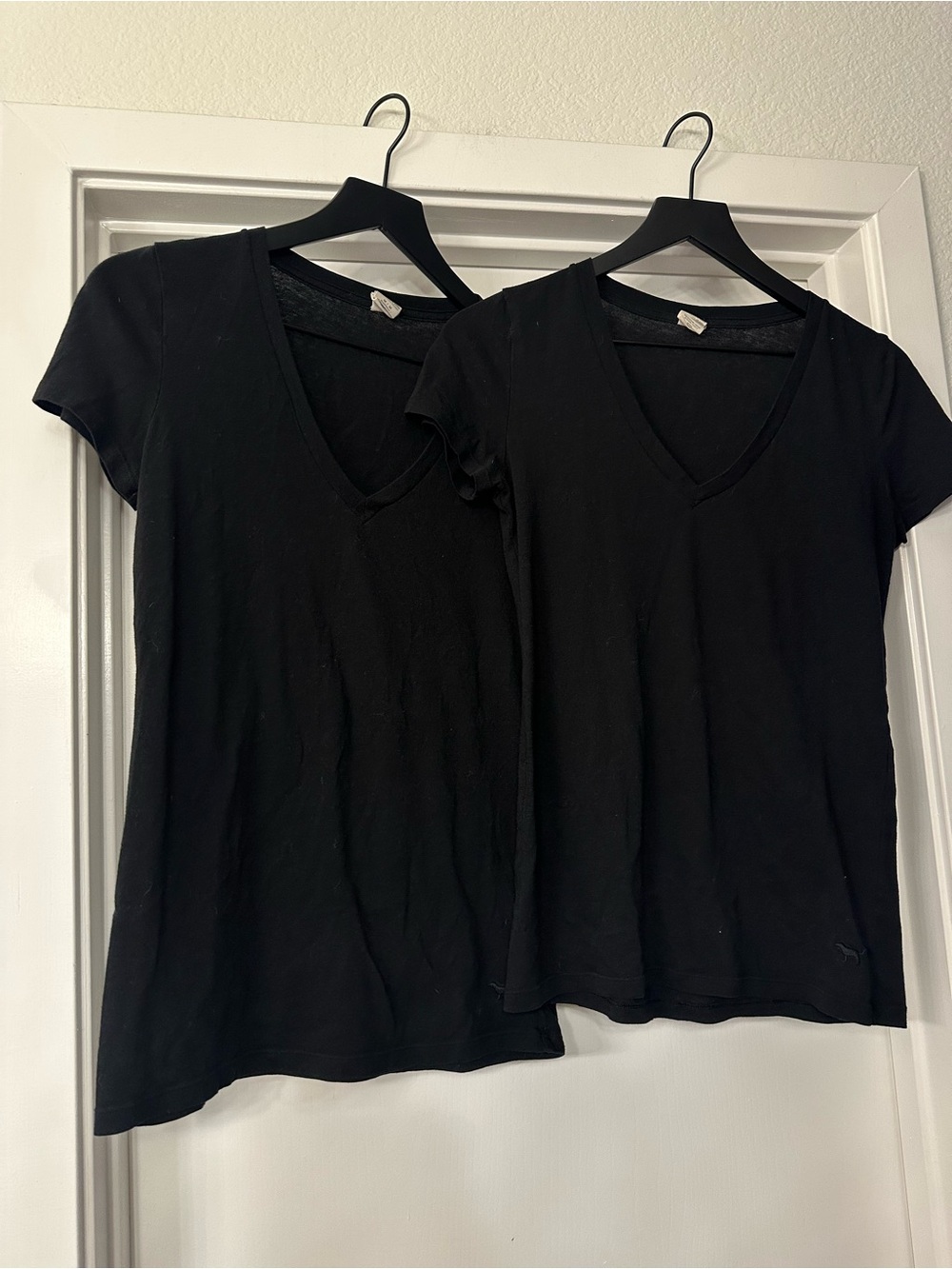 PINK Victoria's Secret Black V-Neck Short Sleeve Tee Pair Bundle deal